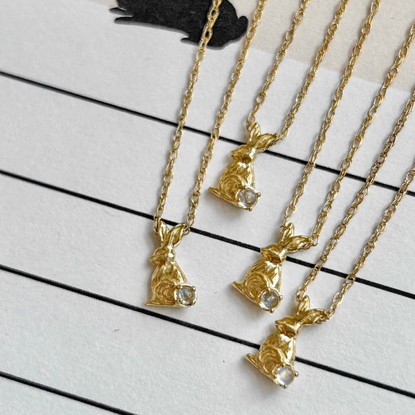 Cosmic Cotton Tail, Moonstone Rabbit Necklace - The Golden Carrot