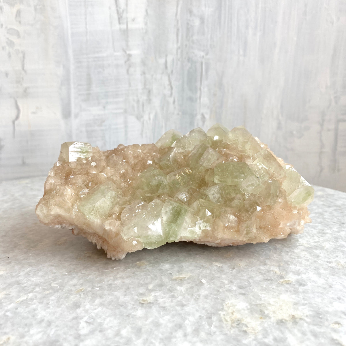 large green apophyllite + peach stilbite specimen