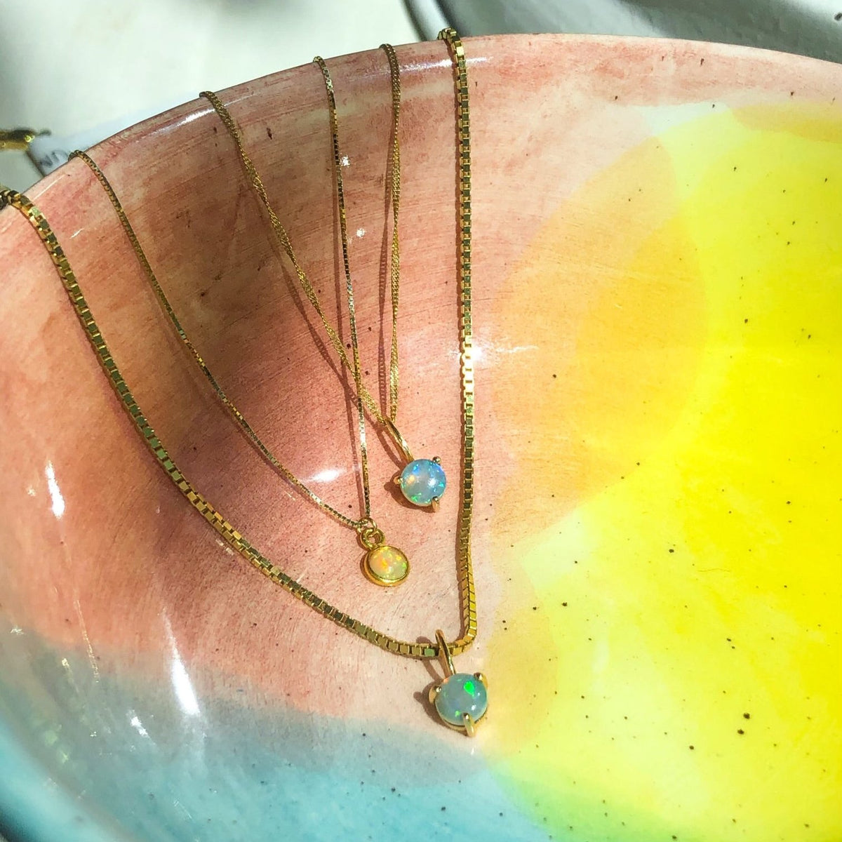 Ethiopian Opal Drop Box Chain Necklace