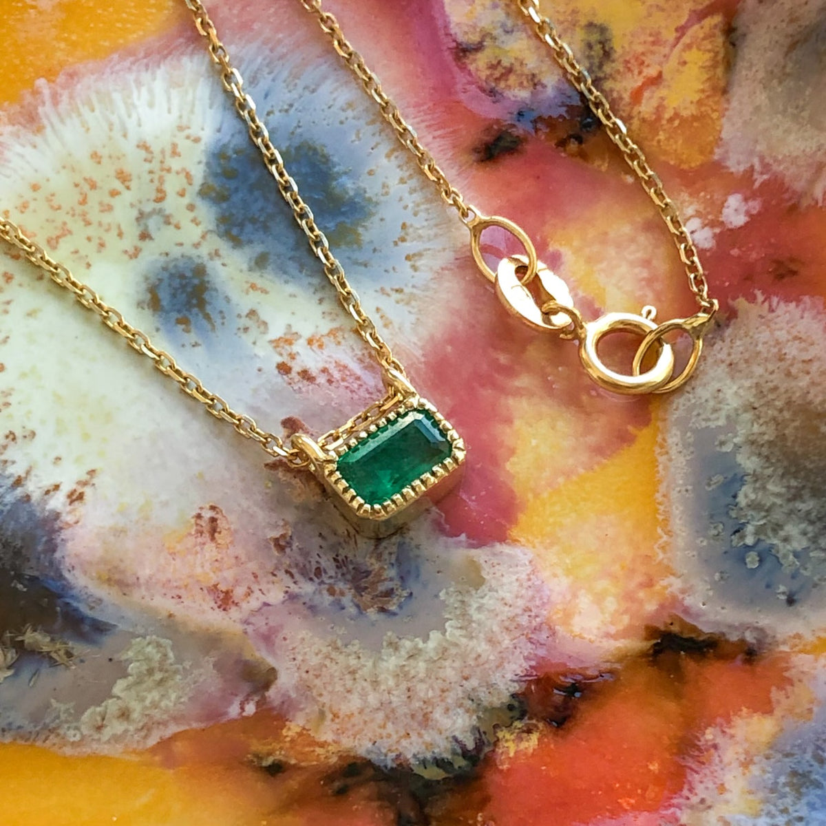Mae, Emerald Cut Emerald Necklace