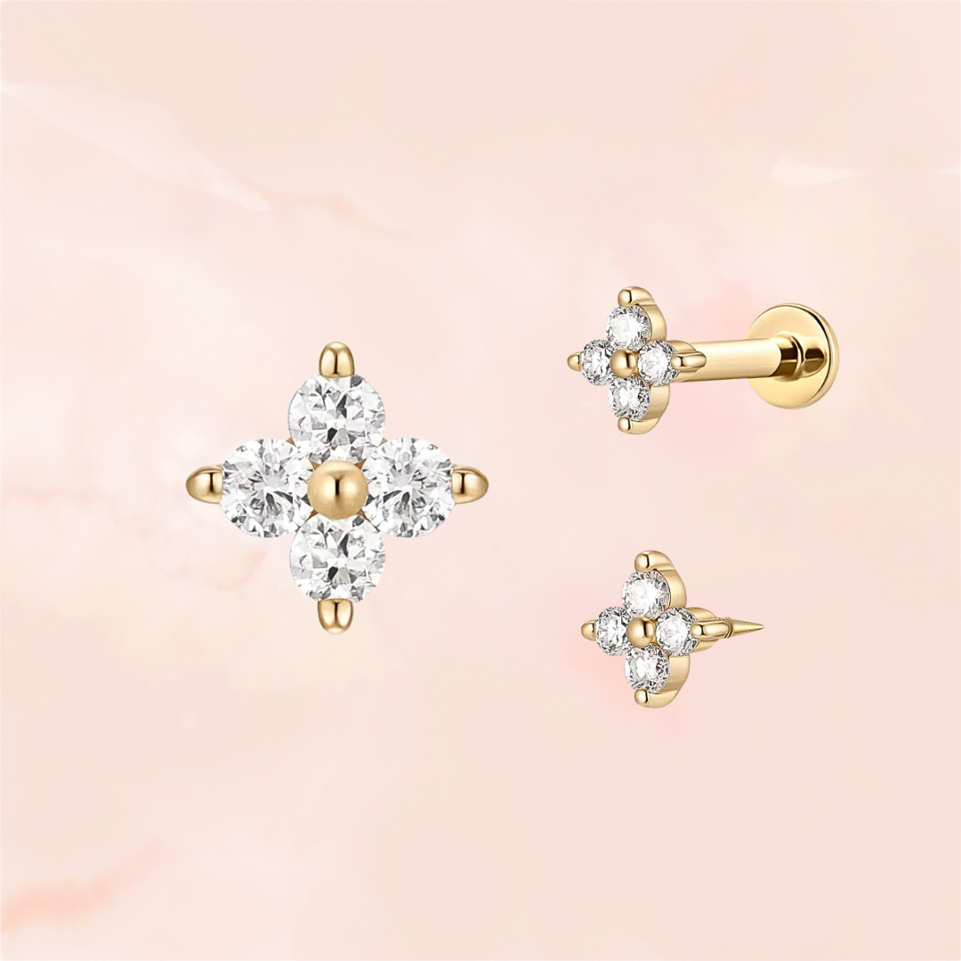 Little Clover, Diamond Quad Threaded Flat Back