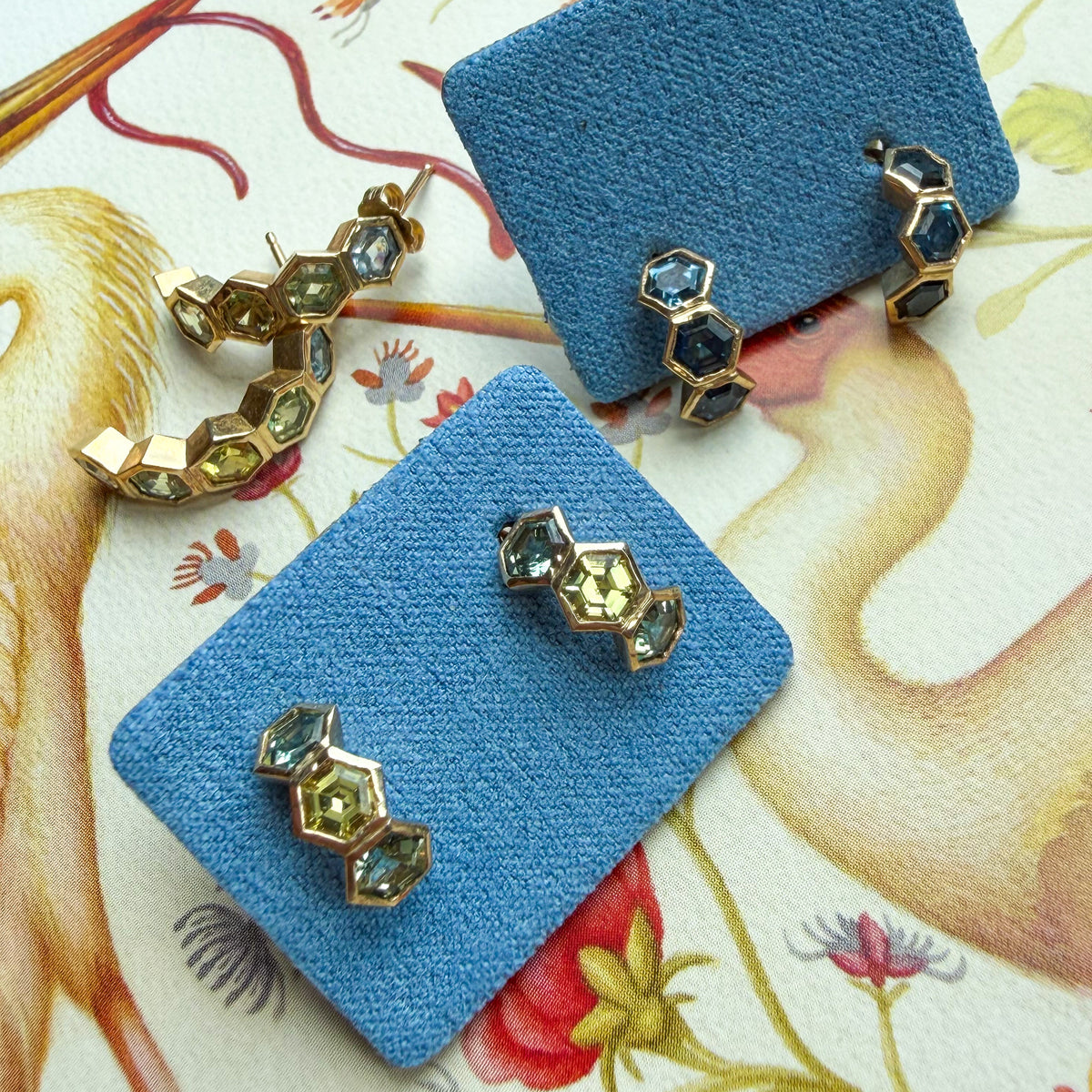 Honeycomb, Mini Hexagonal Sapphire Hoops