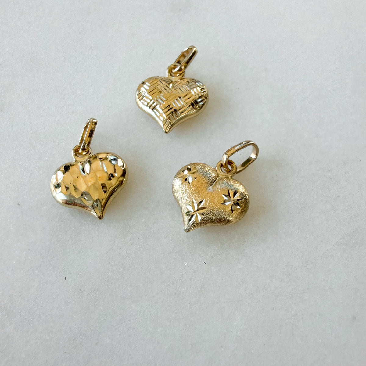 Cheeky, Vintage Textured Puff Heart Charm