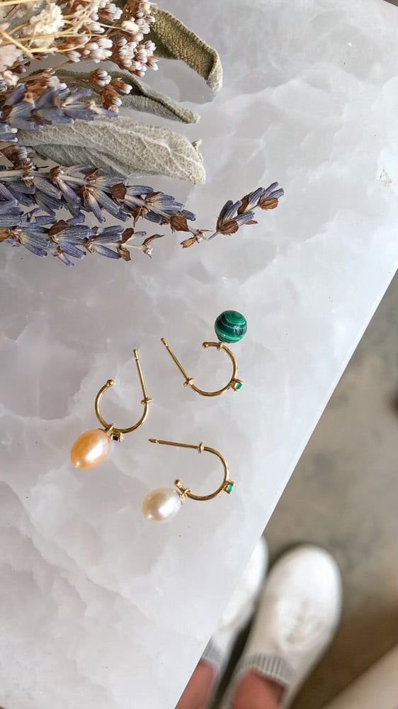 Emerald &amp; Pearl Drop Hoops