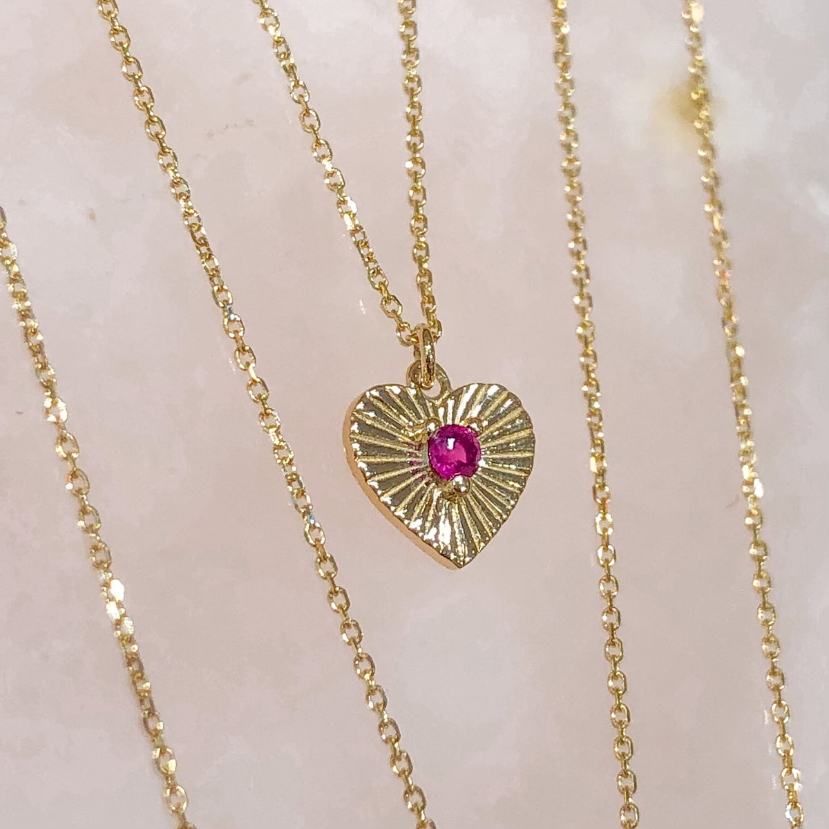 Ribbed Ruby Heart Necklace