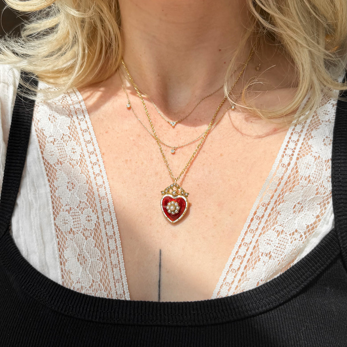 Ruby, 18ct Antique Pearl & Enamel Convertible Pendant (Final Sale)