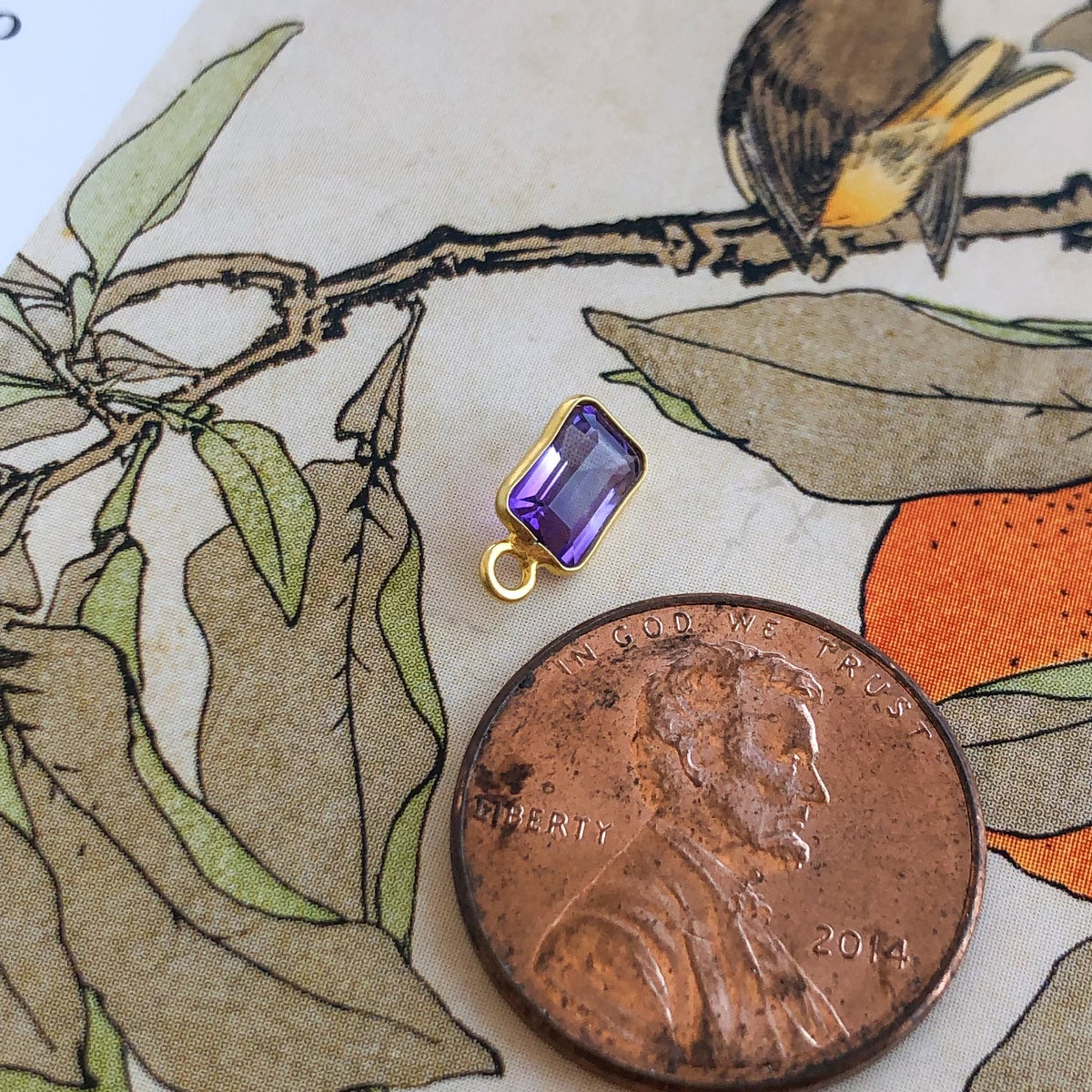 Violet, 18k Emerald Cut Amethyst Charm (February Birthstone)