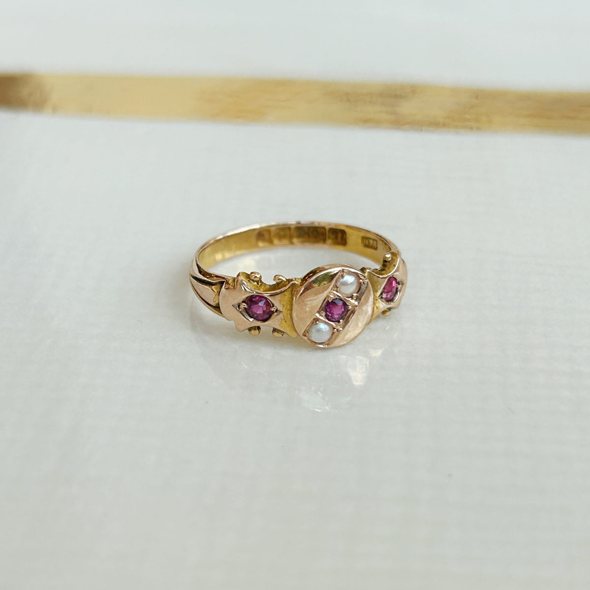 Early 1900s - 18ct Edwardian Ruby &amp; Pearl Ring
