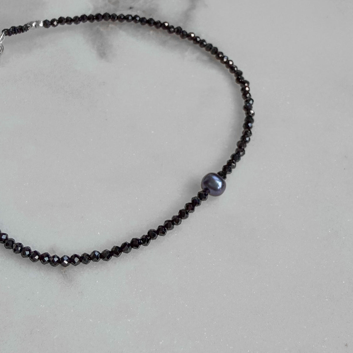 Obsidian, Black Spinel and Pearl Bracelet