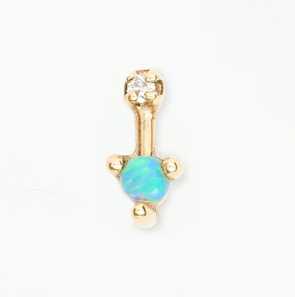 Simple Diamond-Opal Bar Earring (w/ standard butterfly back) - 10KY - SINGLE