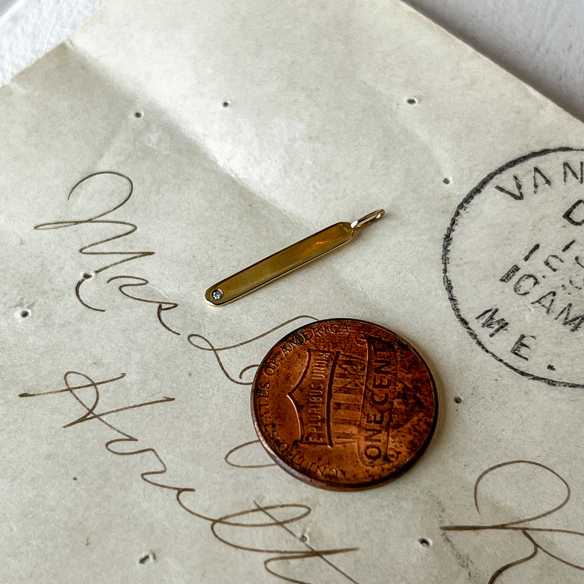 Tiny Diamond Bar Charm (can be engraved)