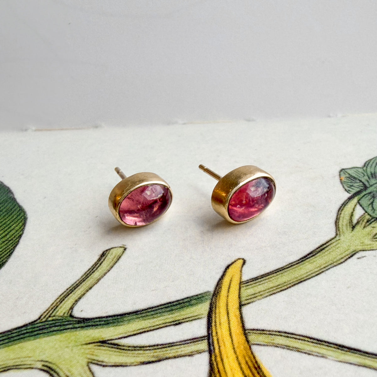 Watermelon Jolly, Vintage Cabochon Tourmaline Earrings