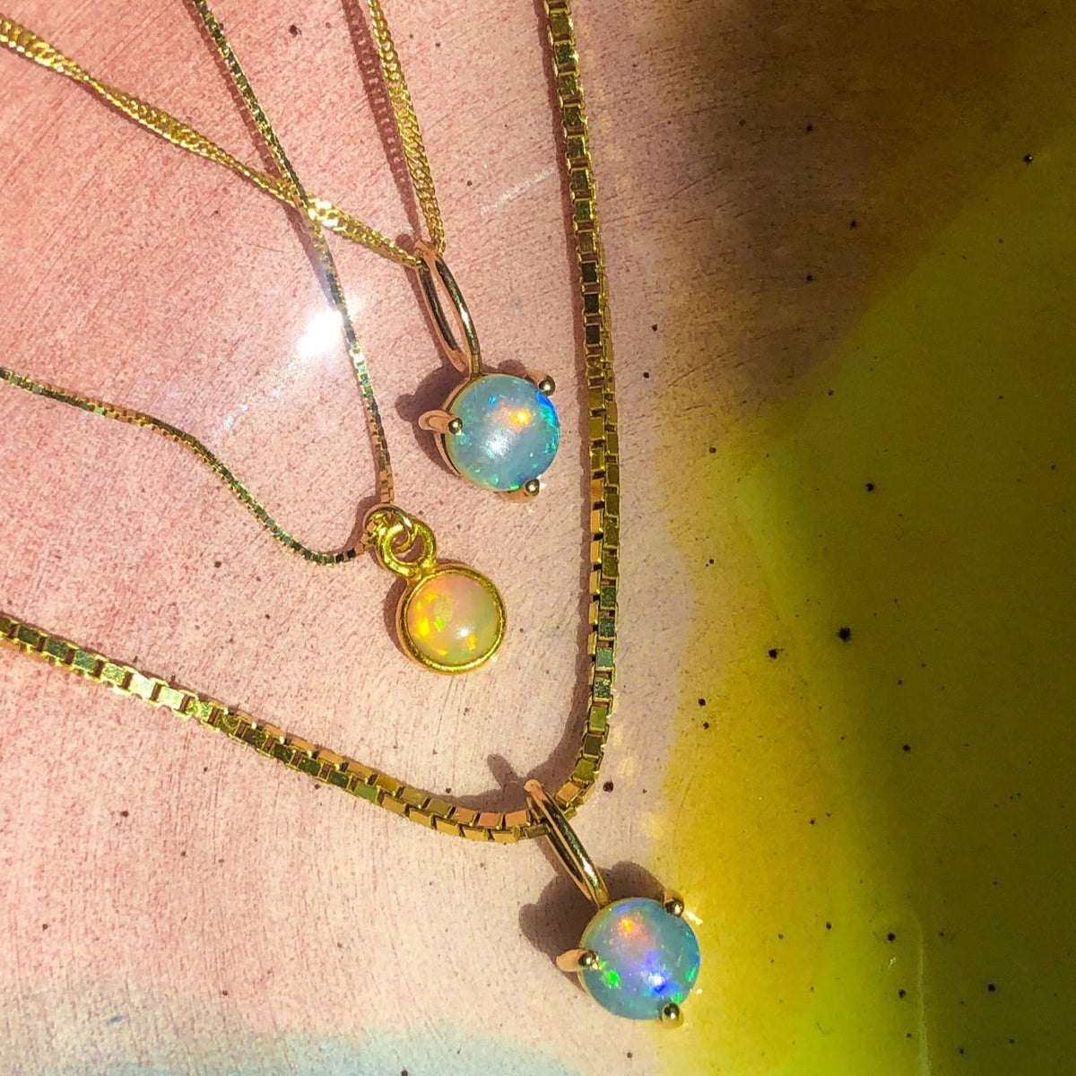 Ethiopian Opal Drop Box Chain Necklace