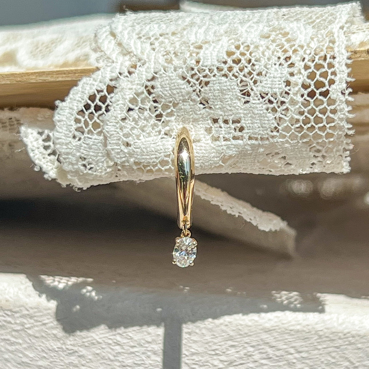 Belis, Oval Dome Diamond Drop Huggie