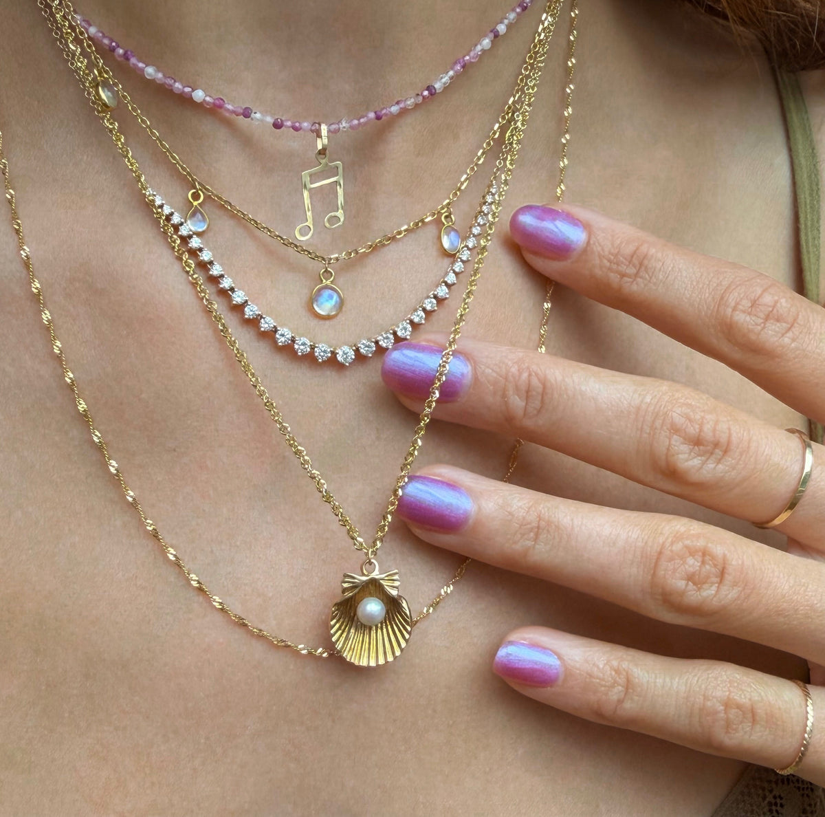 Selene, Moonstone Shaker Necklace