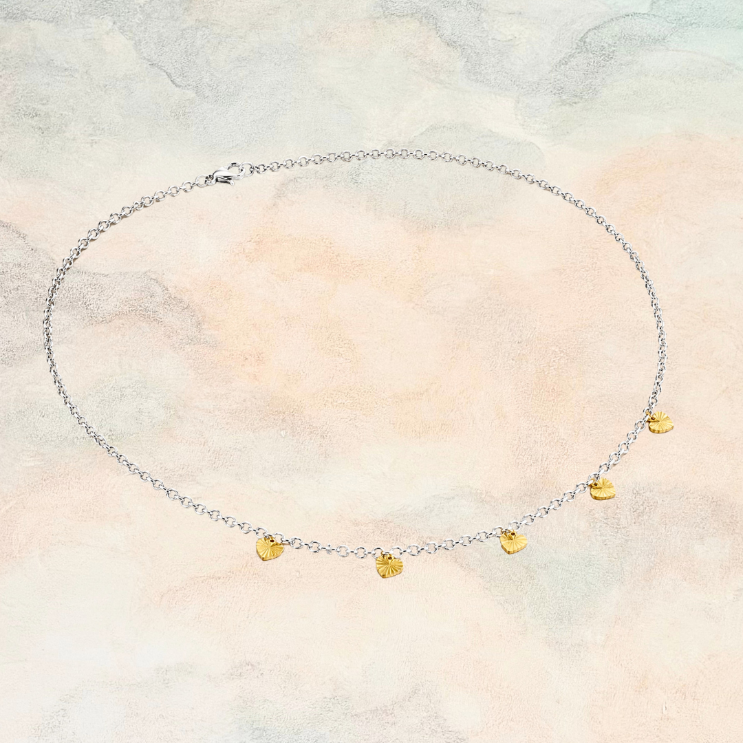 Junie, Mixed Metal Heart Charm Necklace