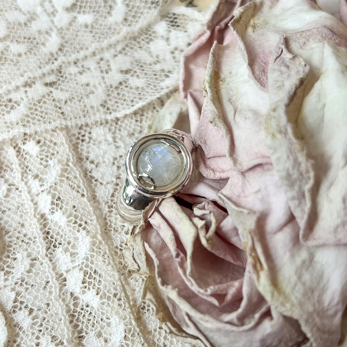 Rainbow Moonstone Elevator Button Signet