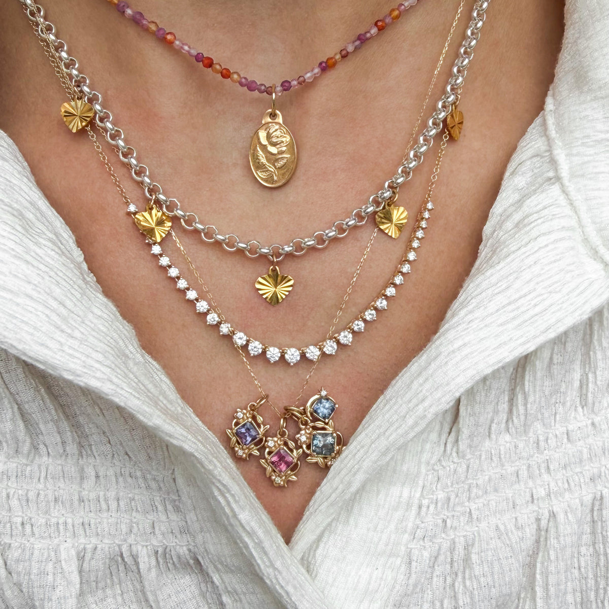 Junie, Mixed Metal Heart Charm Necklace