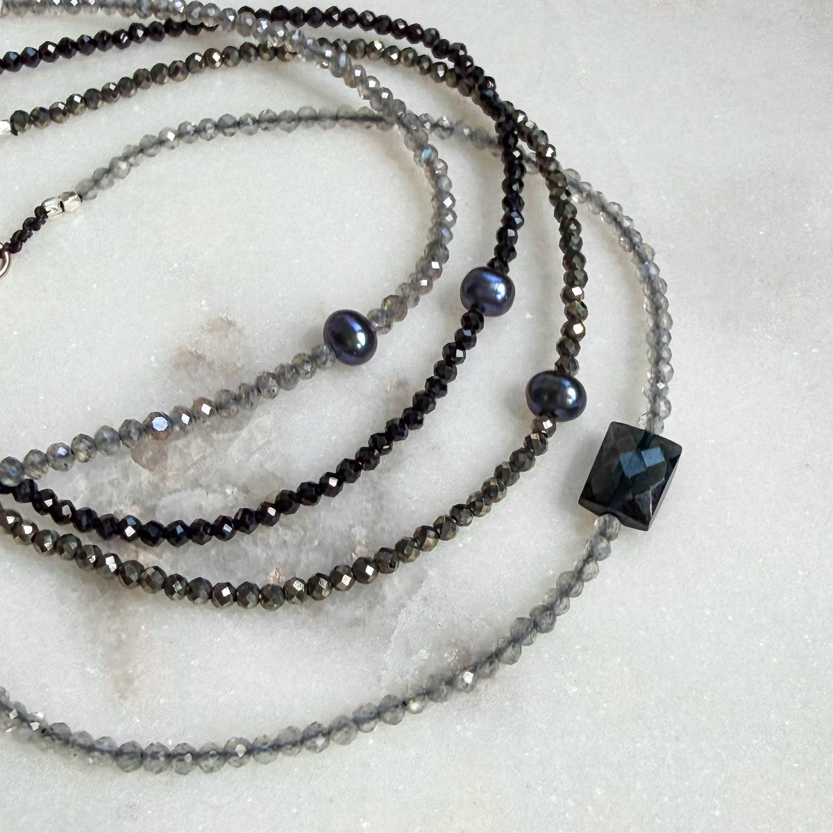 Graphite, Labradorite & Pearl Bracelet