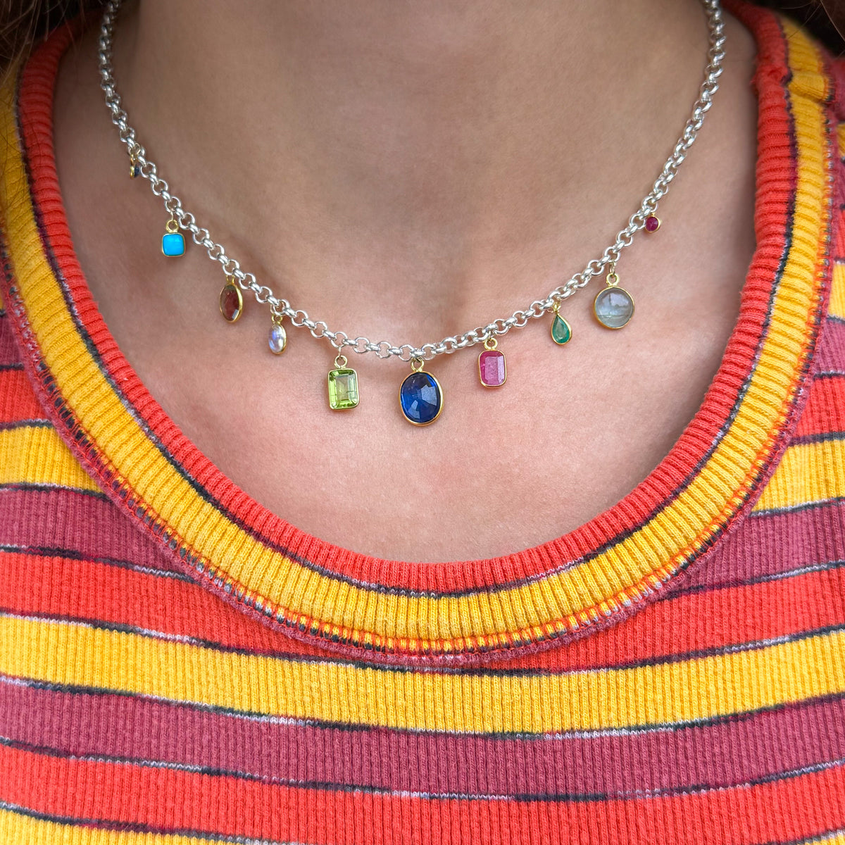Juniper, Sterling Silver Gemstone Shaker Necklace