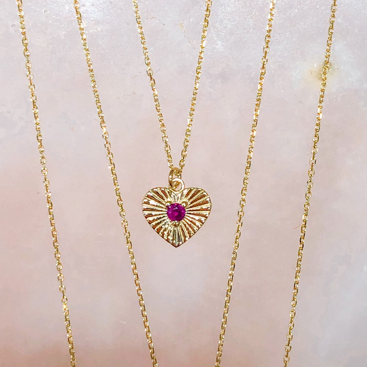 Ribbed Ruby Heart Necklace