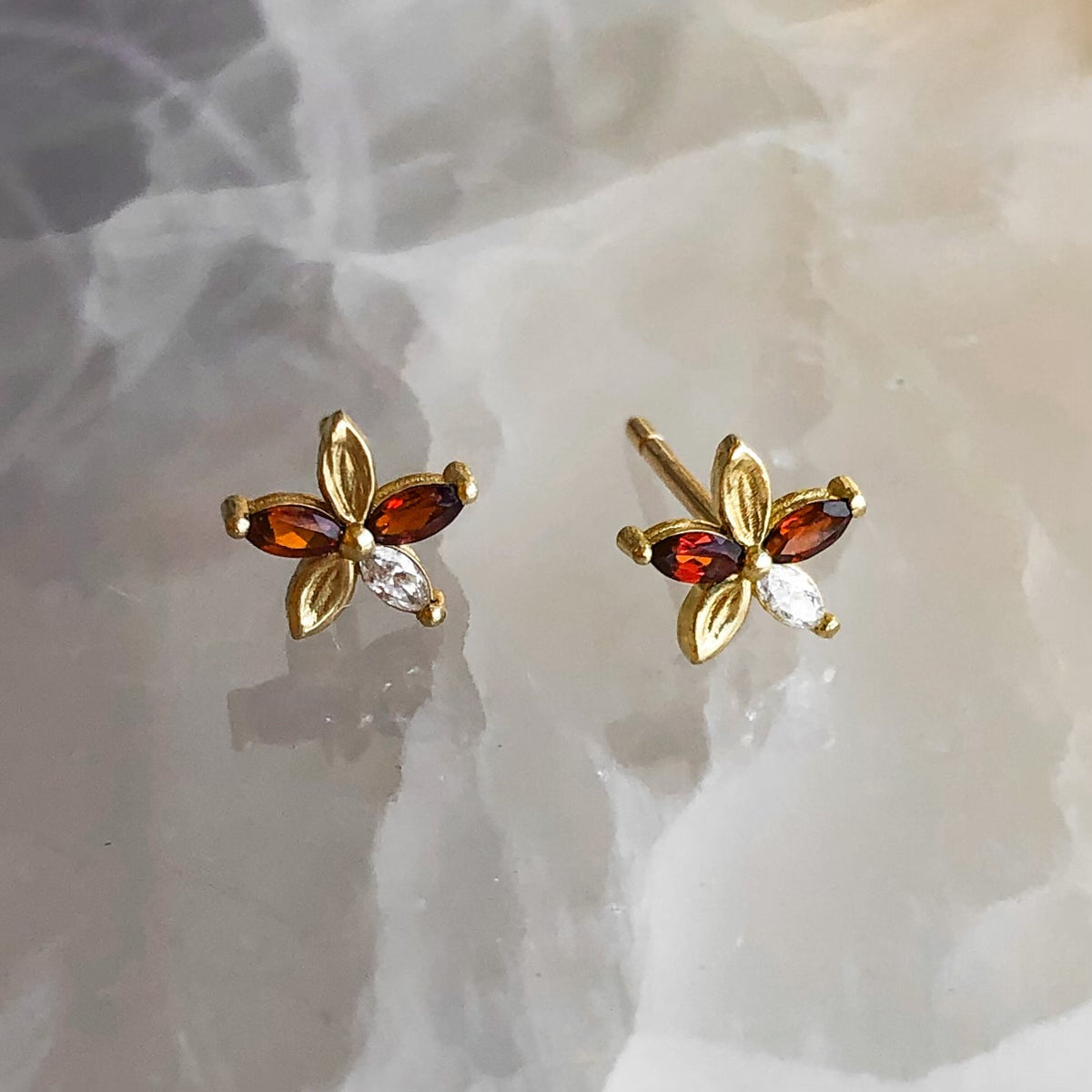 Poinsettia, Garnet & Diamond Earrings