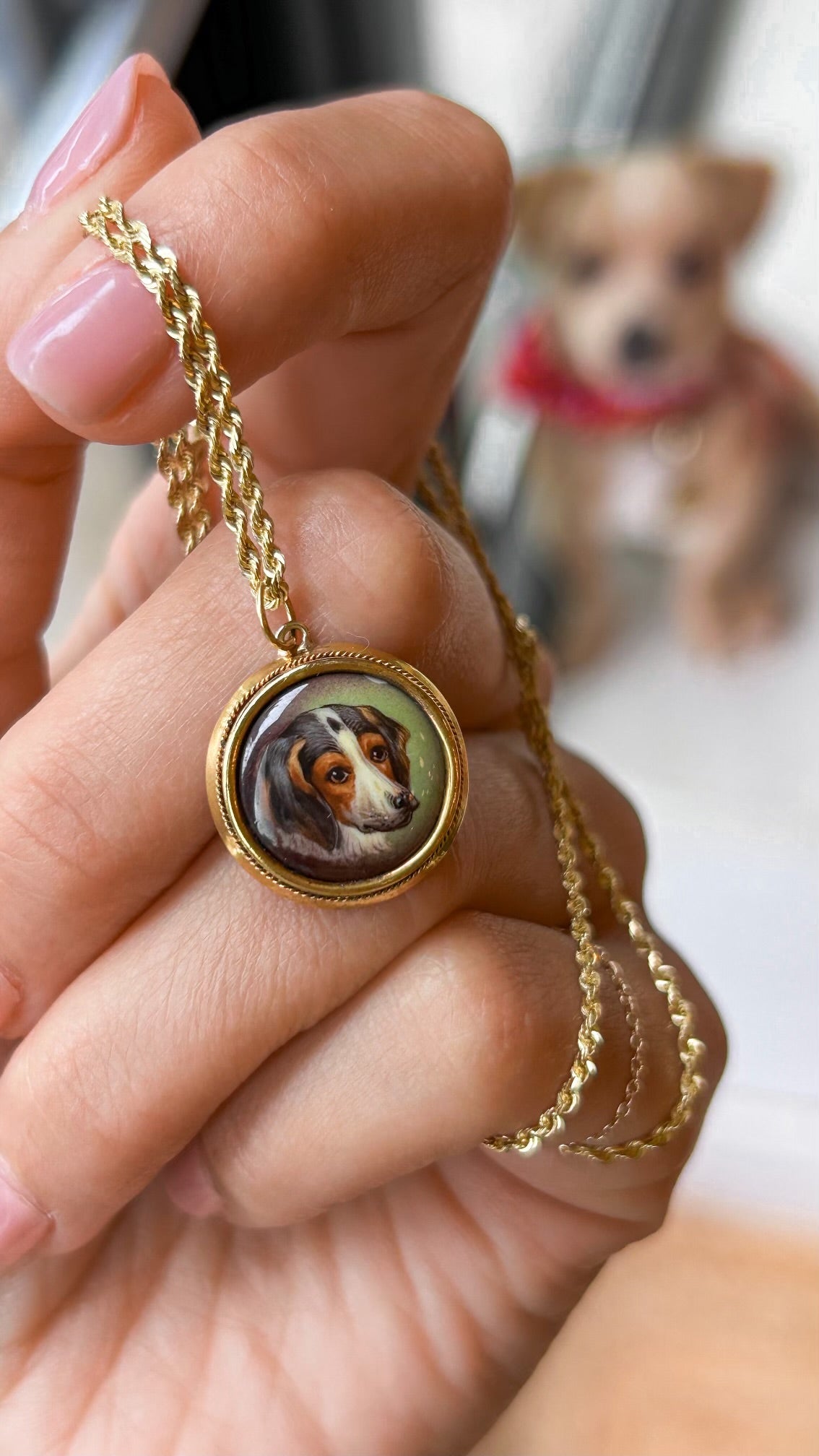 Kindred Canine, Antique Hand Painted Dog Pendant
