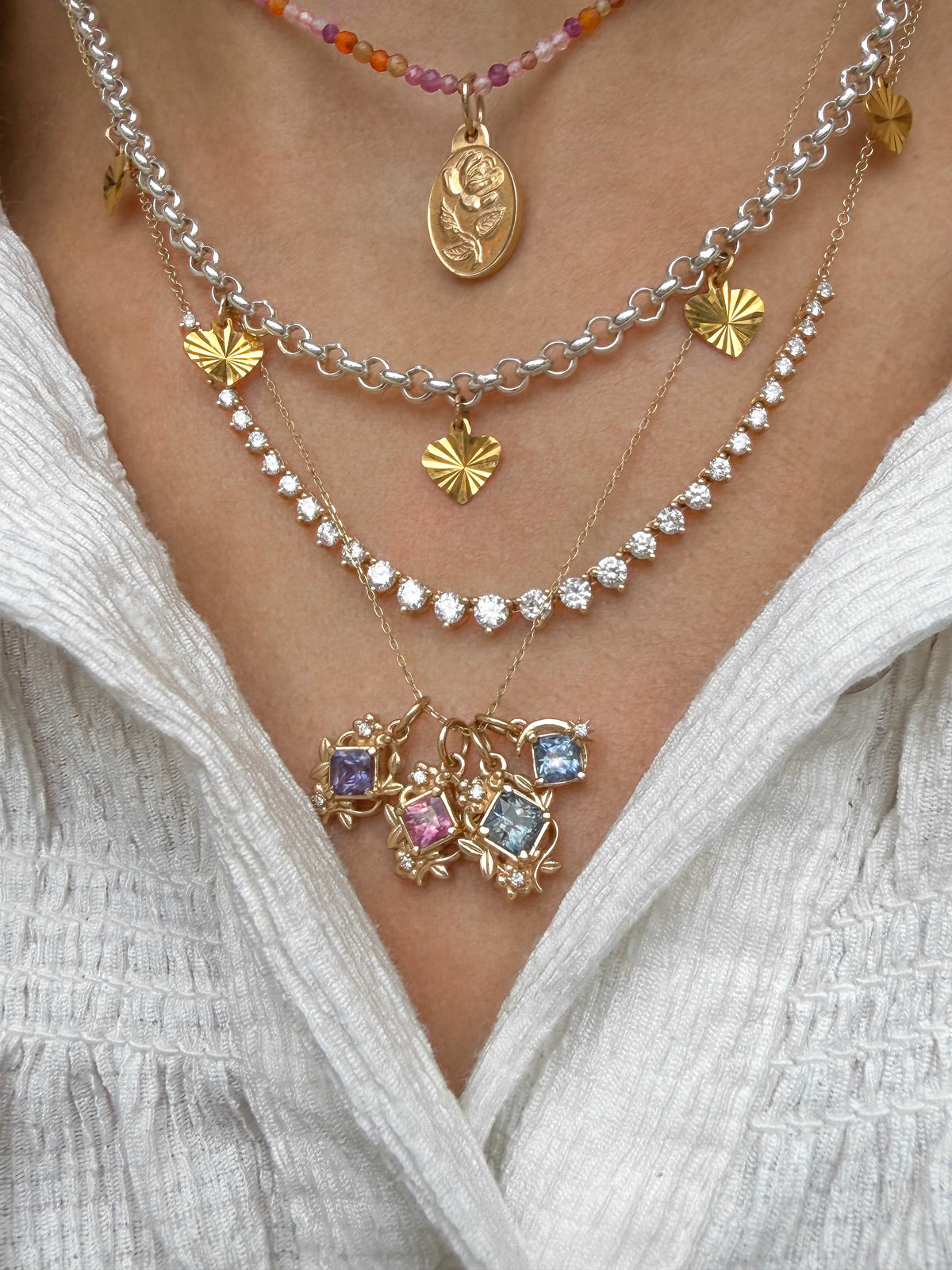 Junie, Mixed Metal Heart Charm Necklace