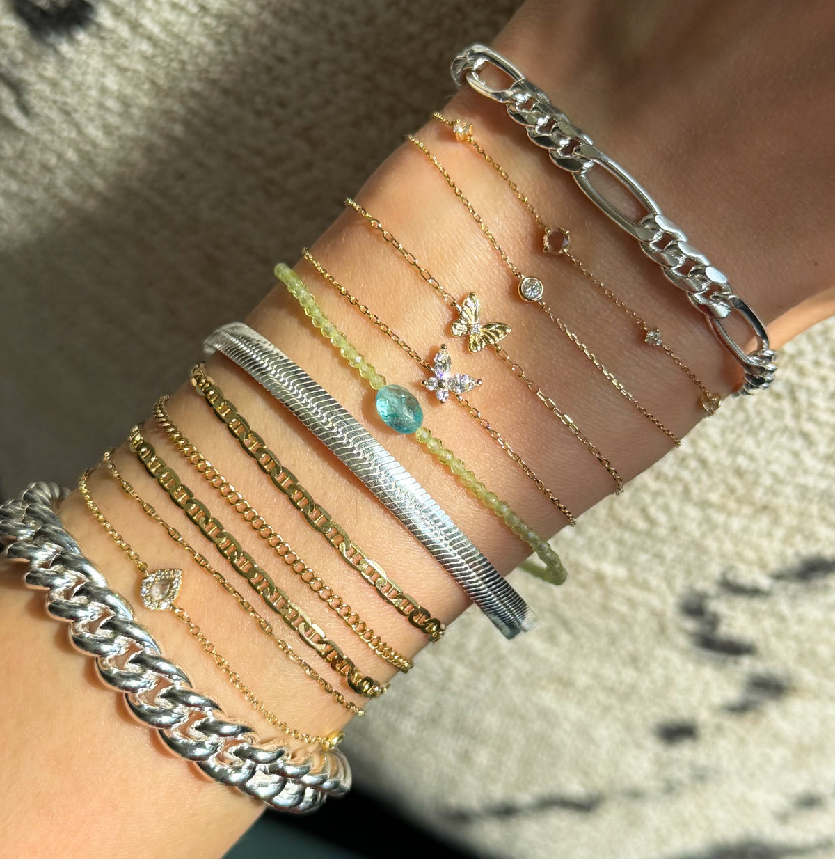 Selene, Polished Sterling Silver Figaro Bracelet