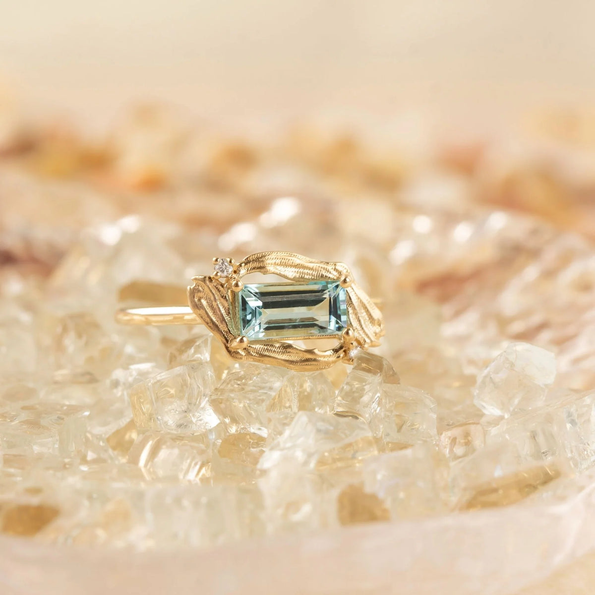 Brushed Tide, Aquamarine & Diamond Ring