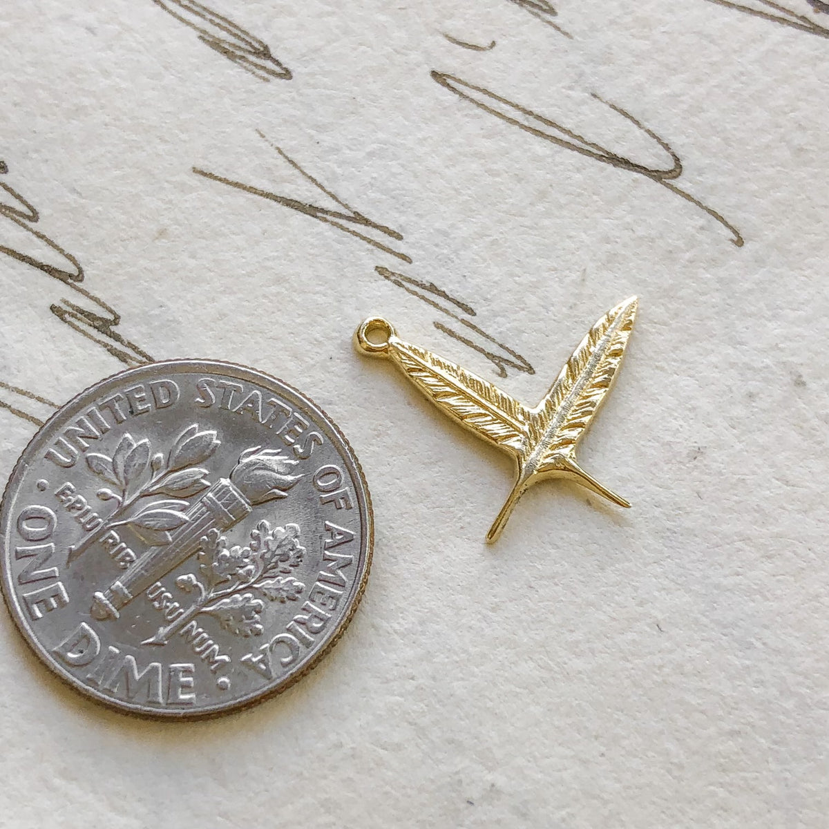 Vintage Crossed Feathers Charm