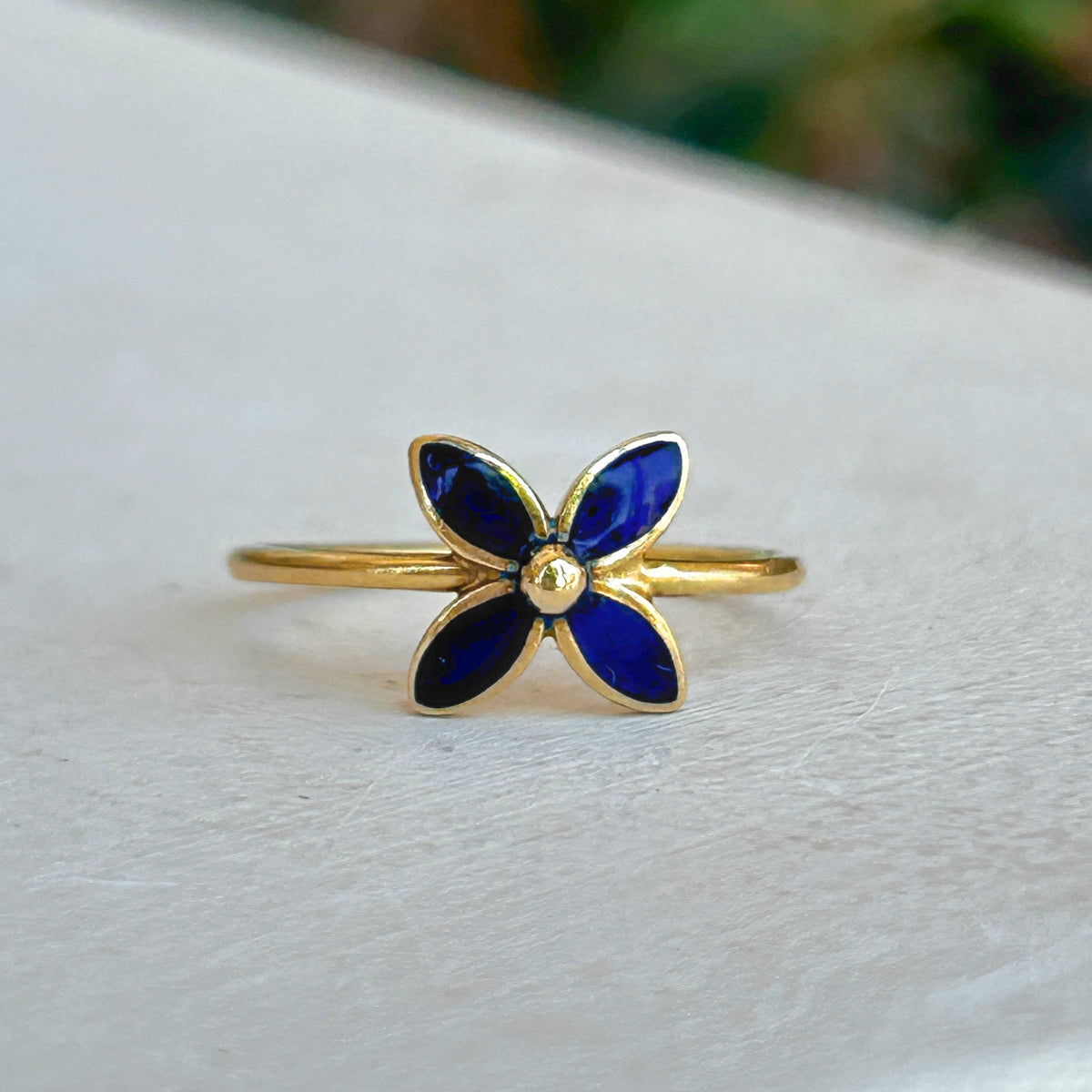 Vintage Blue Enamel Petals Ring