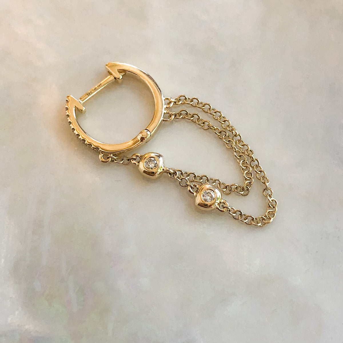 Gia, Diamond Pillow Chain Drop Huggie Earring
