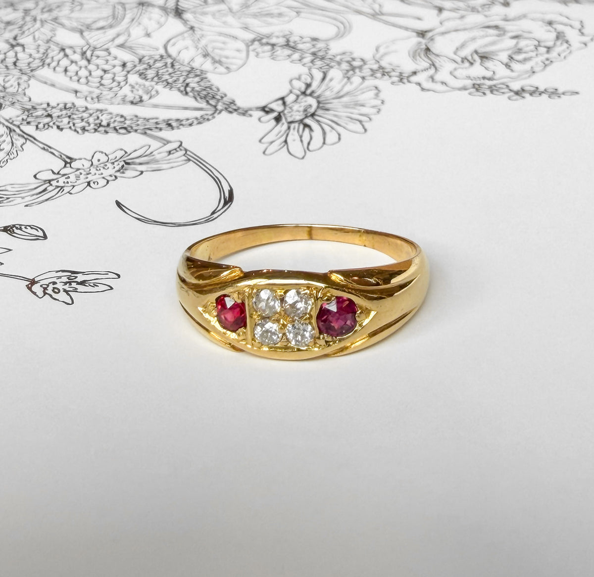 Désirée, 18ct Antique Ruby & Diamond Gypsy Ring
