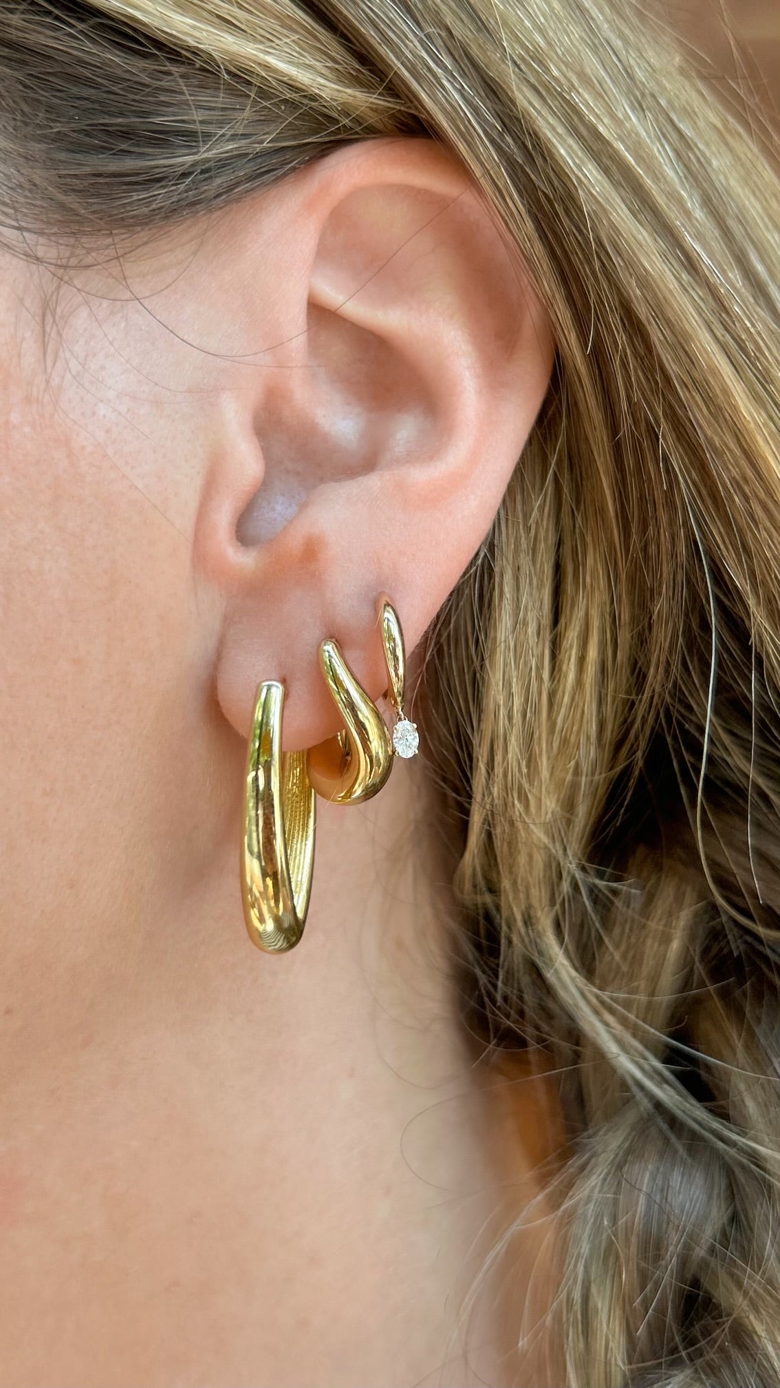 Belis, Oval Dome Diamond Drop Huggie