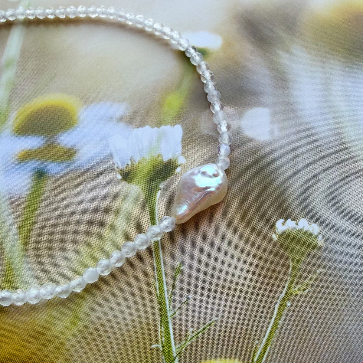 Cloud, Rainbow Moonstone & Pearl Bracelet