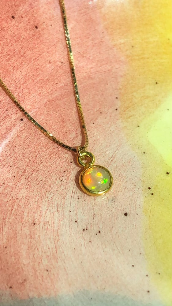 Ethiopian Opal Drop Box Chain Necklace