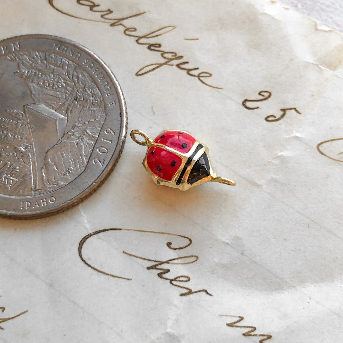 Tiny Wonders, 18k Vintage Enamel Ladybug Charm