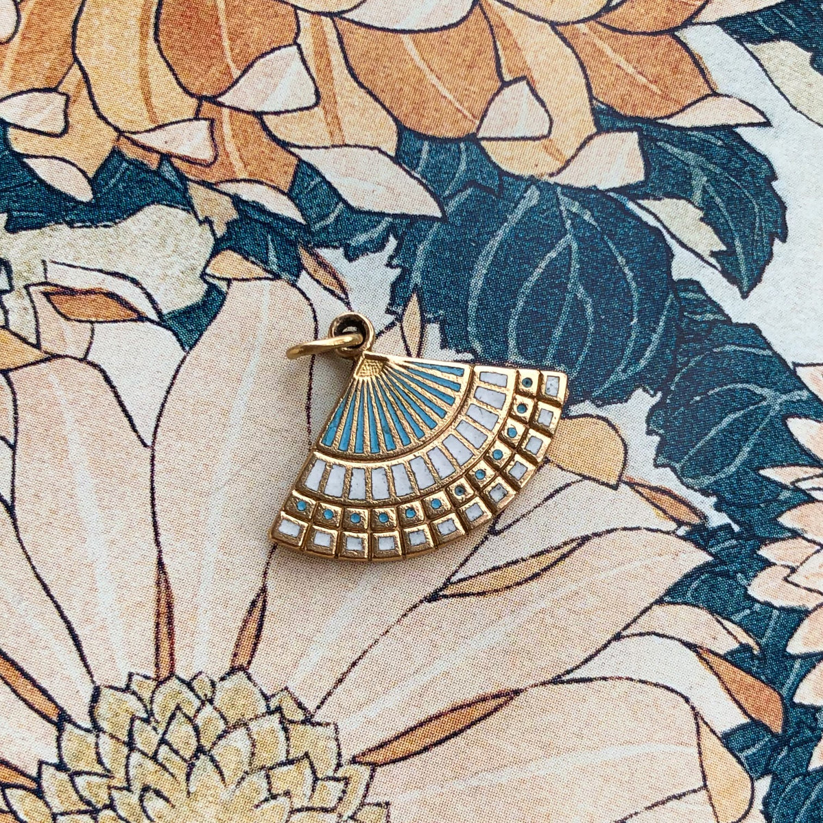 Vintage Japanese Enamel Fan Charm