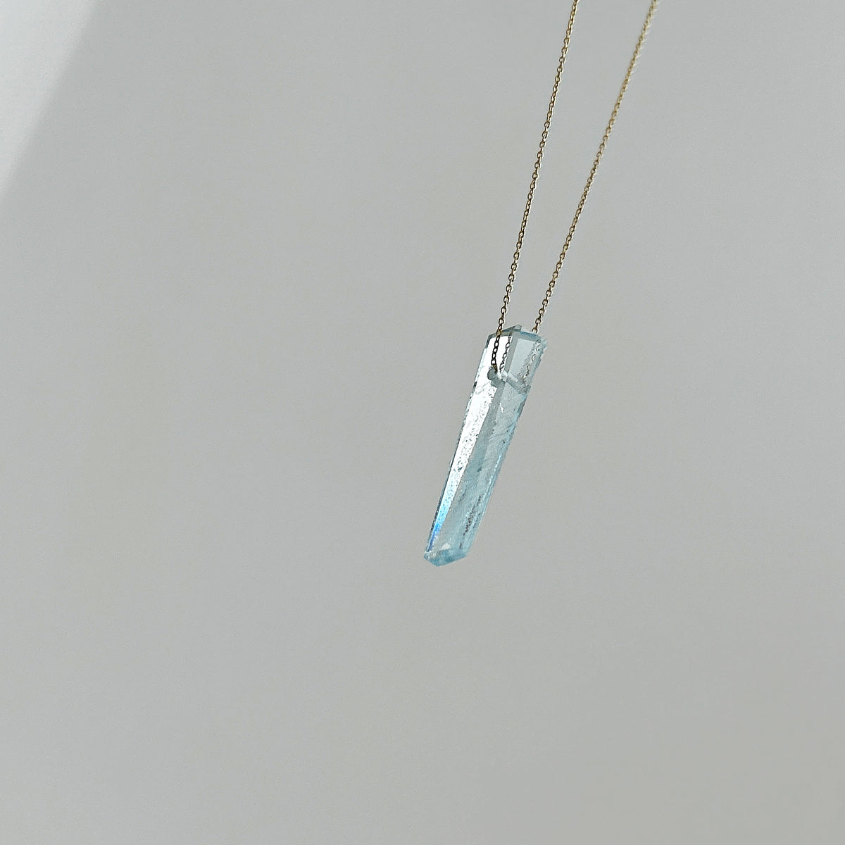 Iridescent Icicle Aquamarine Slice Necklace