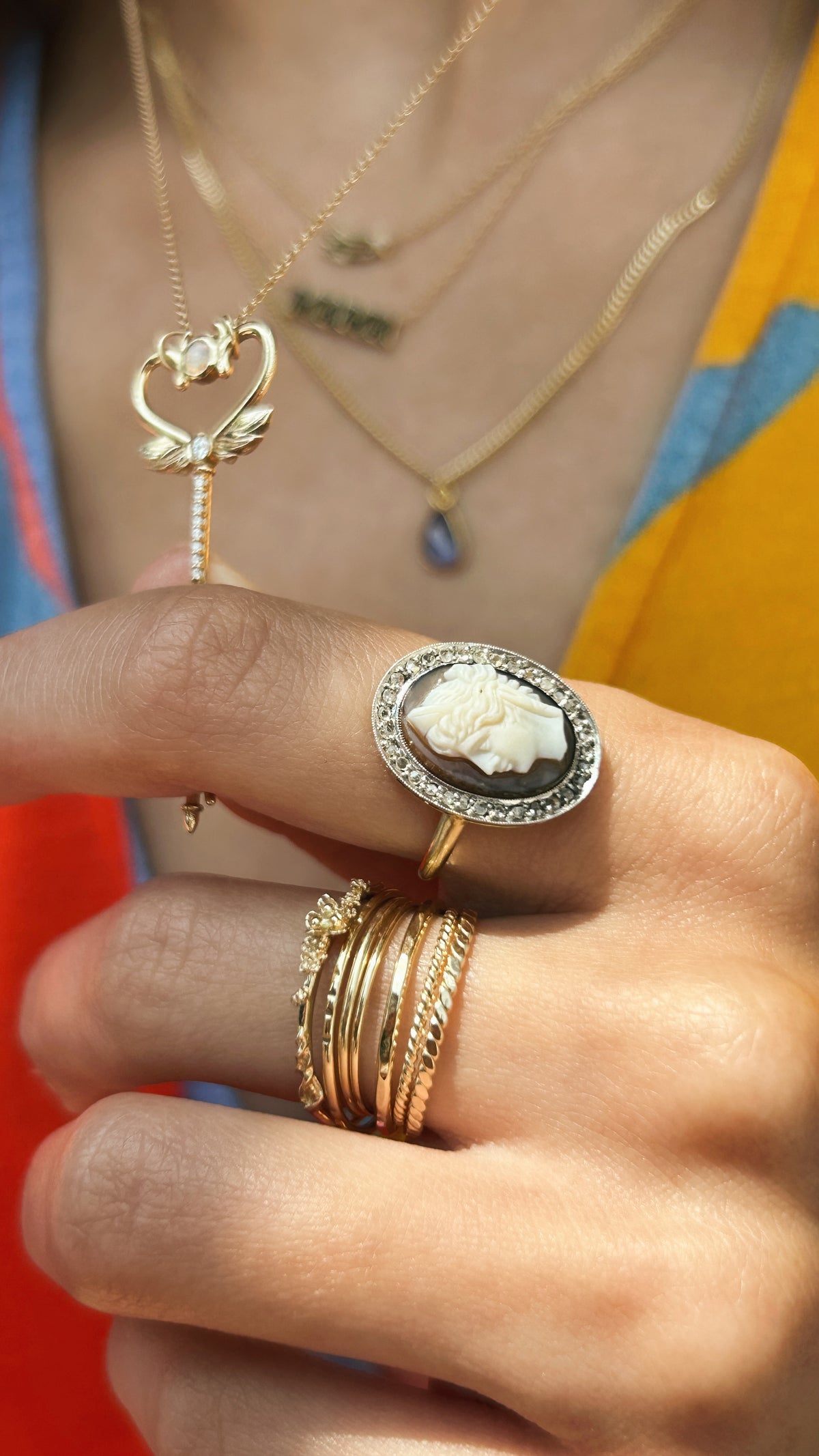 1800s Agate &amp; Diamond Cameo Ring