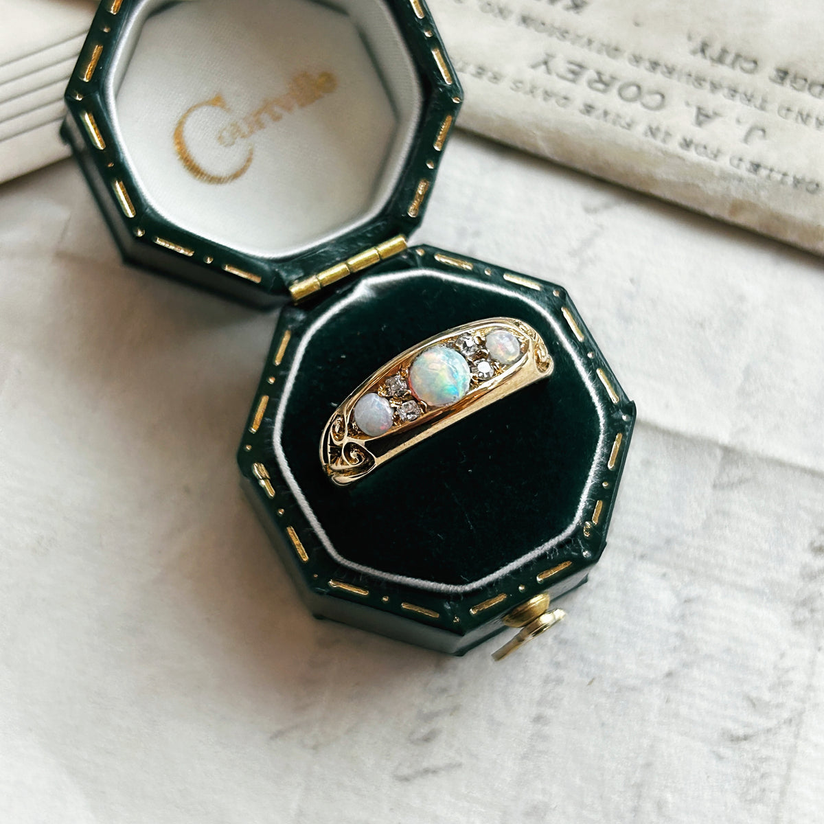 18k Vintage Opal &amp; Diamond Gypsy Ring