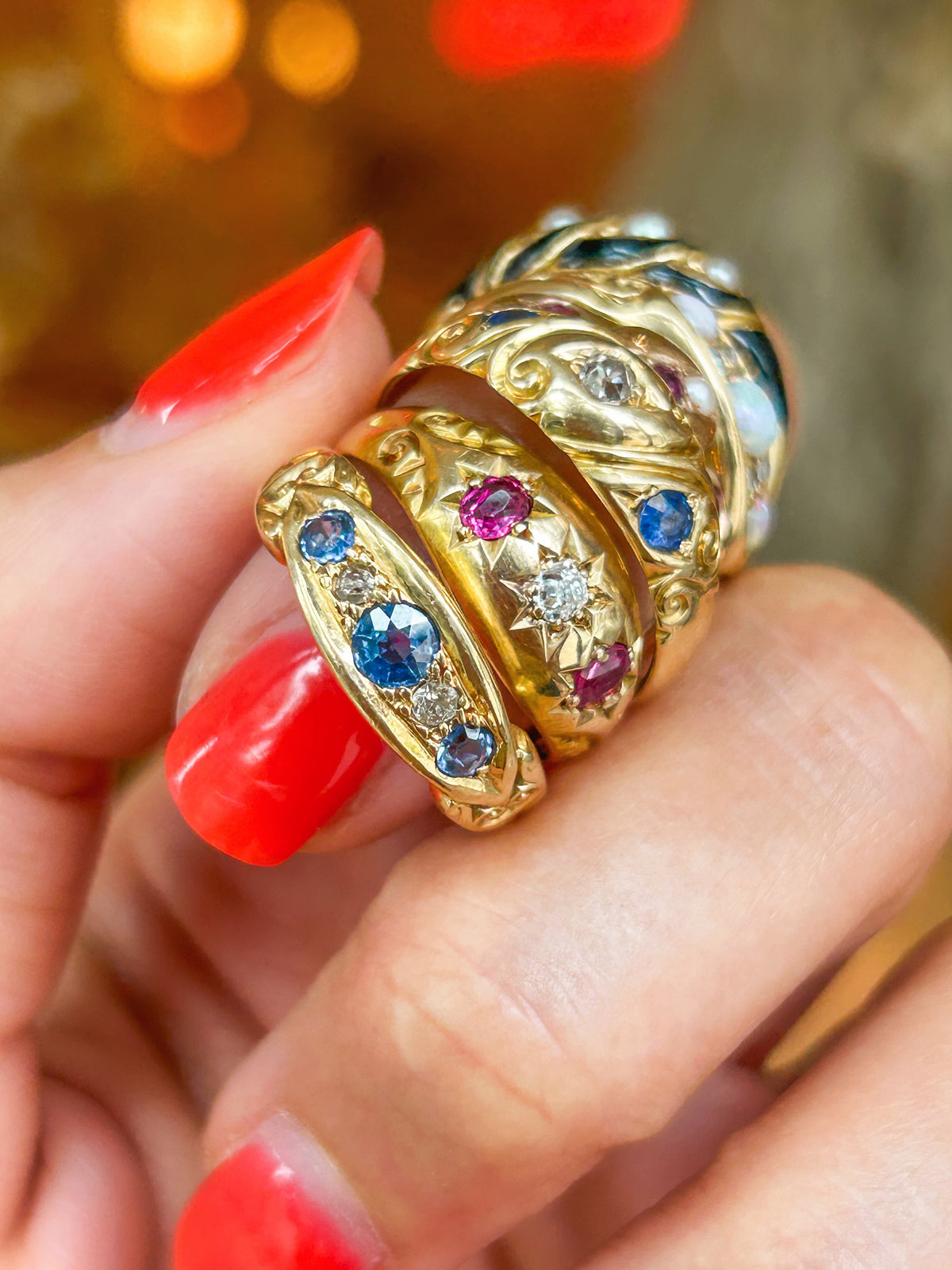 Vintage Gypsy Sapphire &amp; Diamond Ring