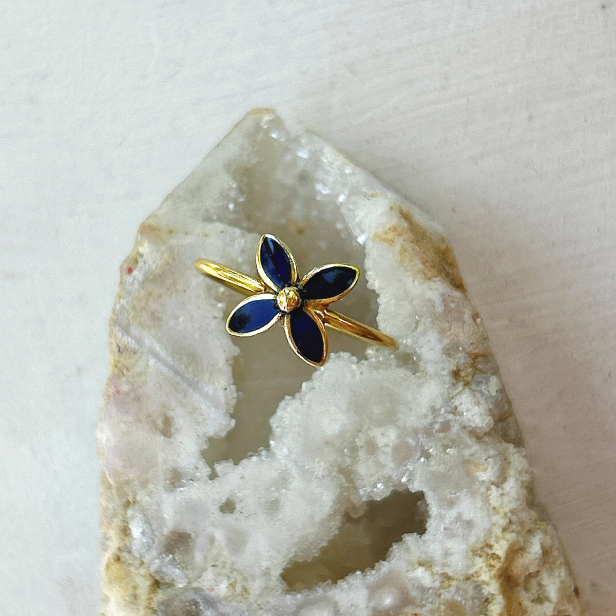 Vintage Blue Enamel Petals Ring