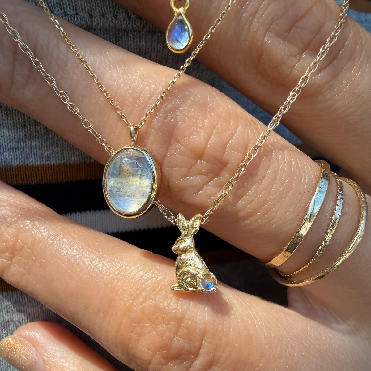 Cosmic Cottontail, Moonstone Rabbit Necklace