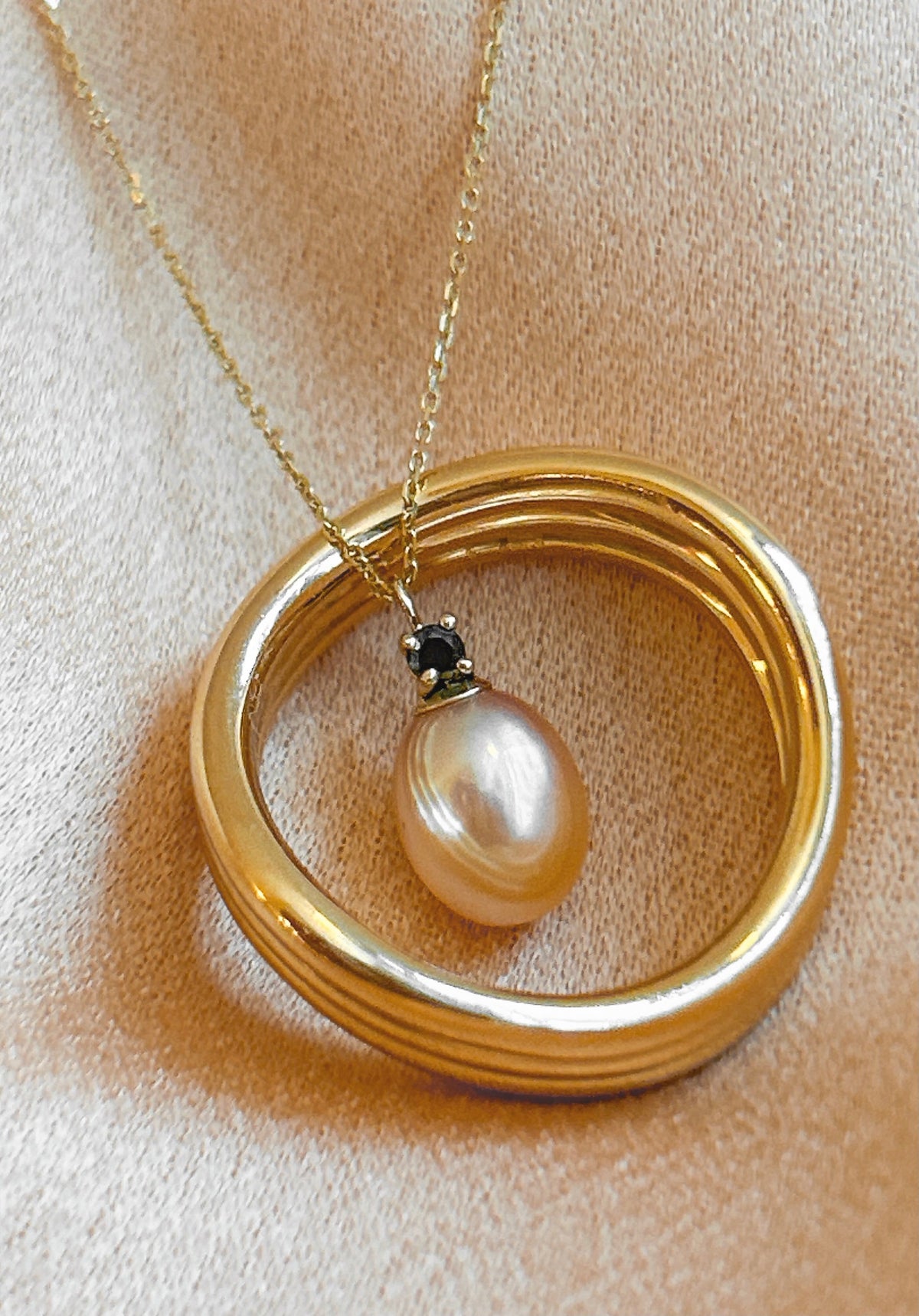 Blush Puff Pearl &amp; Black Diamond Necklace