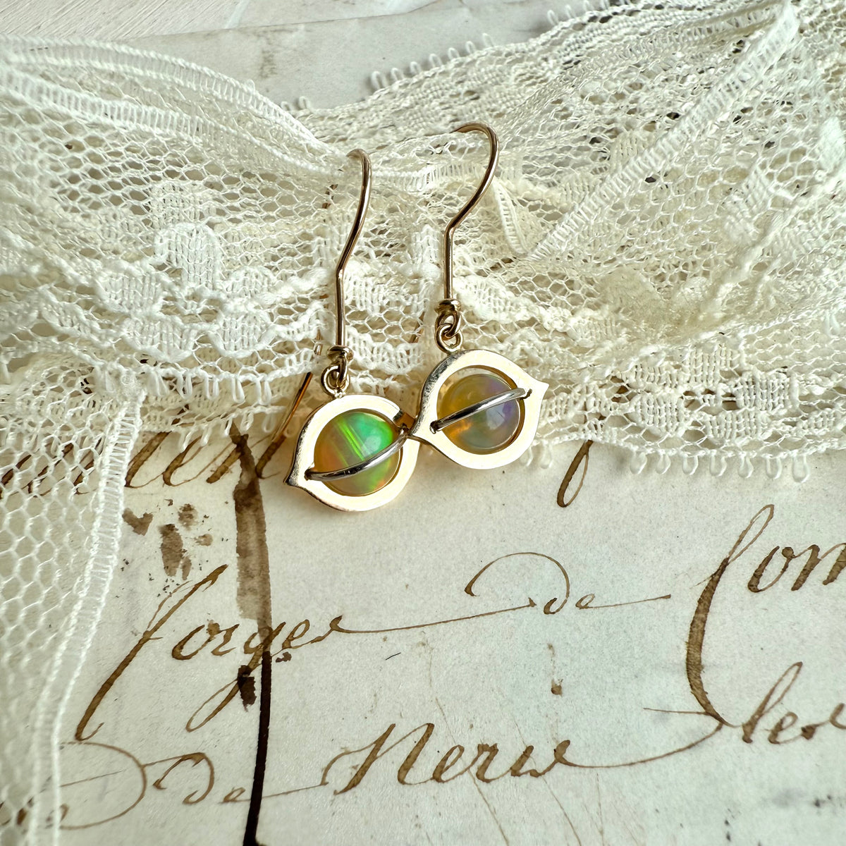 Cat's Eye, Ethiopian Opal Earrings (Round)