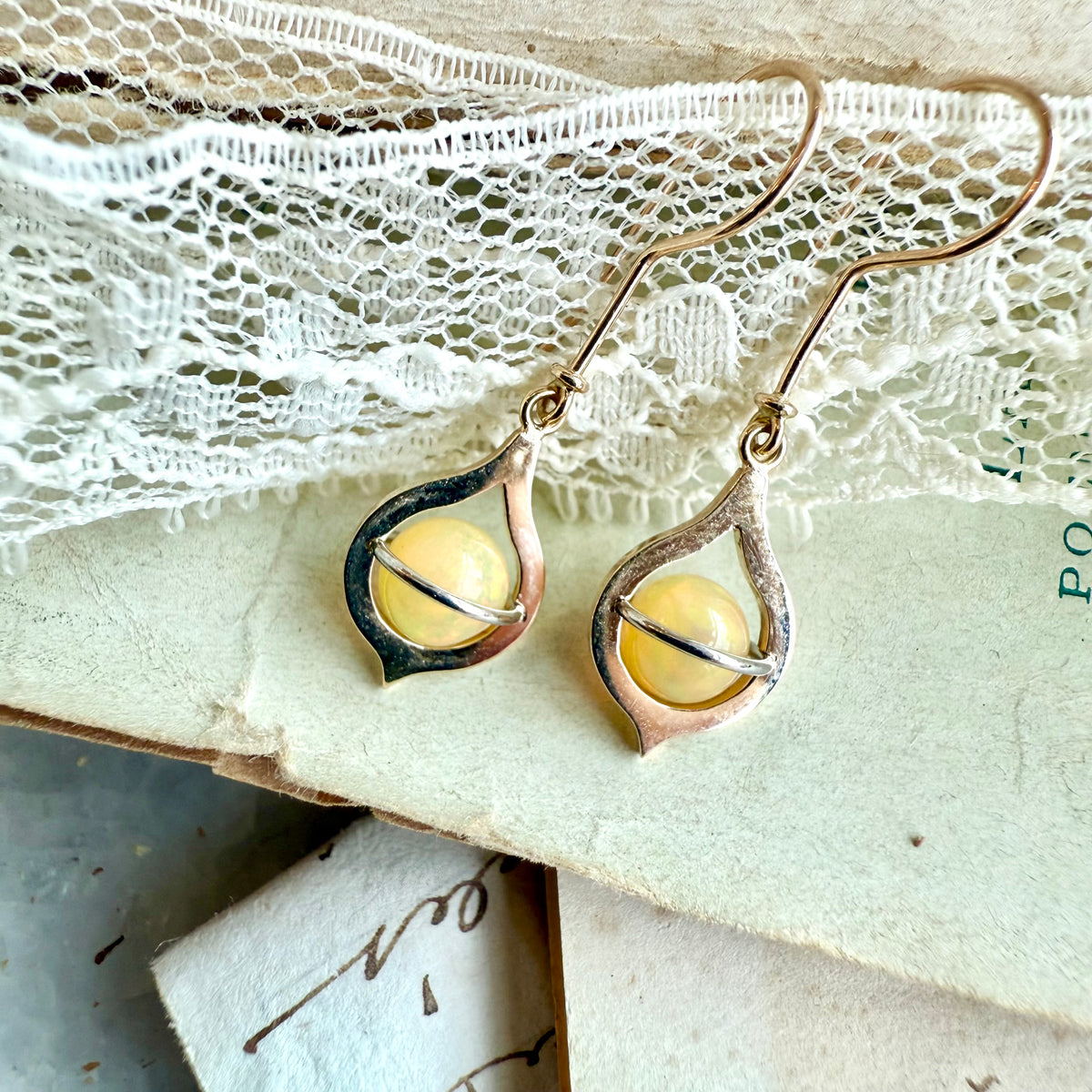 Cat's Eye, Ethiopian Opal Earrings (Pear)