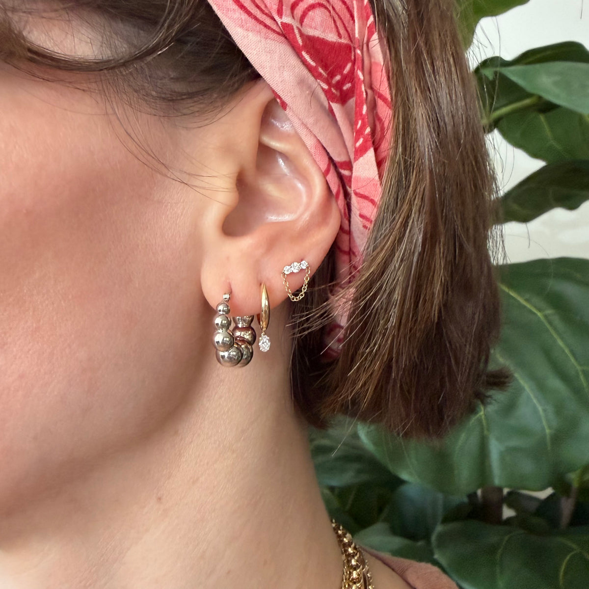 Diamond Trio Chain Drop Earring