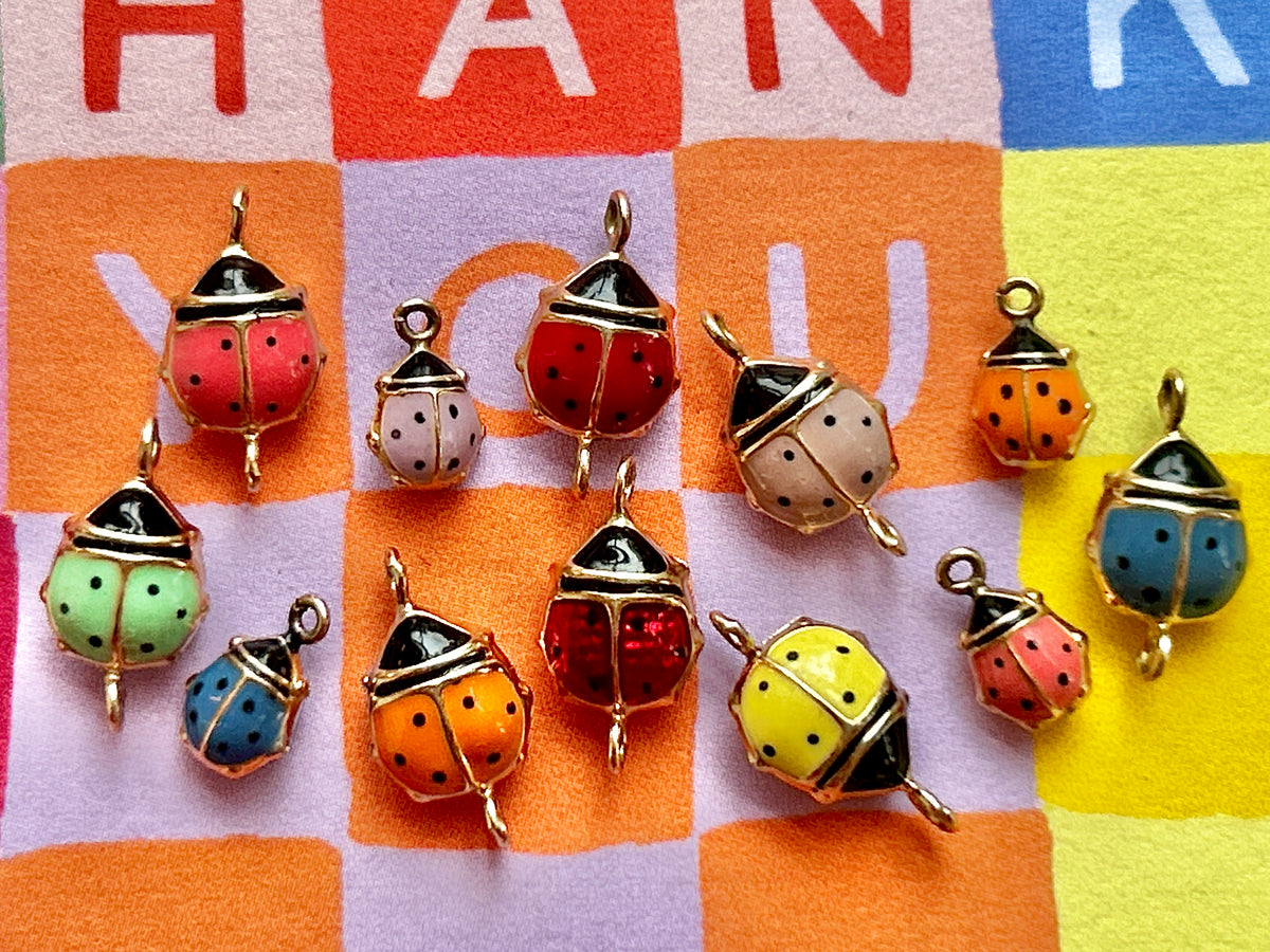 Tiny Wonders, 14k Vintage Enamel Ladybug Charm